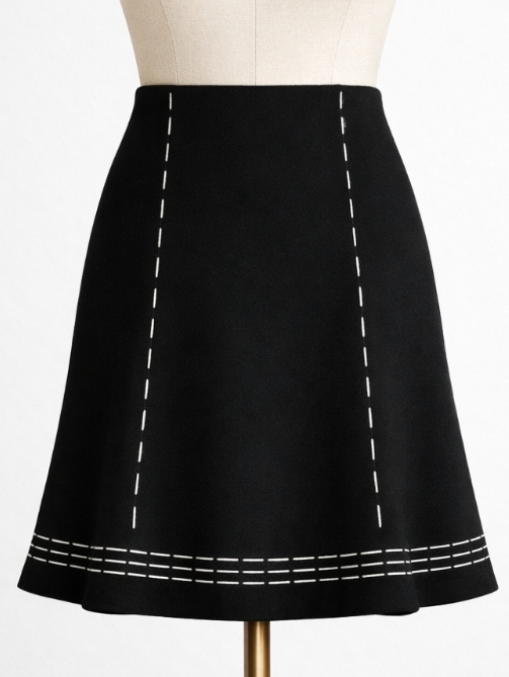 Vintage SANDRA ANGELOZZI Black Wool Skirt with Ivory Stitching – EU 34 / US 2–4